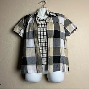 lemon‎ grass studio Women 2 Piece Cotton Set With Plaid Pattern Size Small
